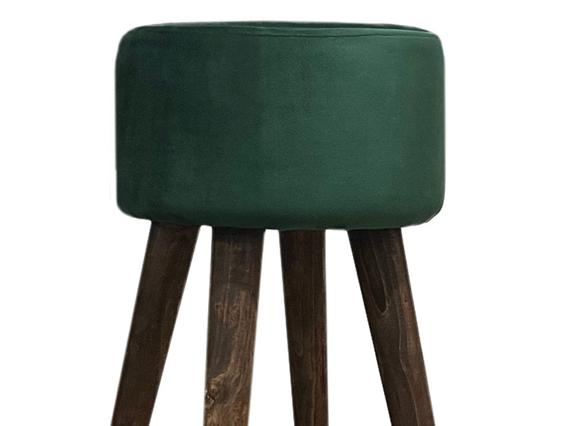 صندلی پاف پایه چوبی - ارتفاع 60 سانت عرض 30 سانت - رنگ سبز تیره